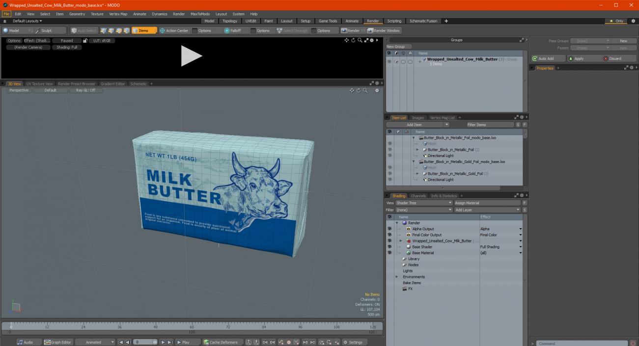 Wrapped Unsalted Cow Milk Butter 3D