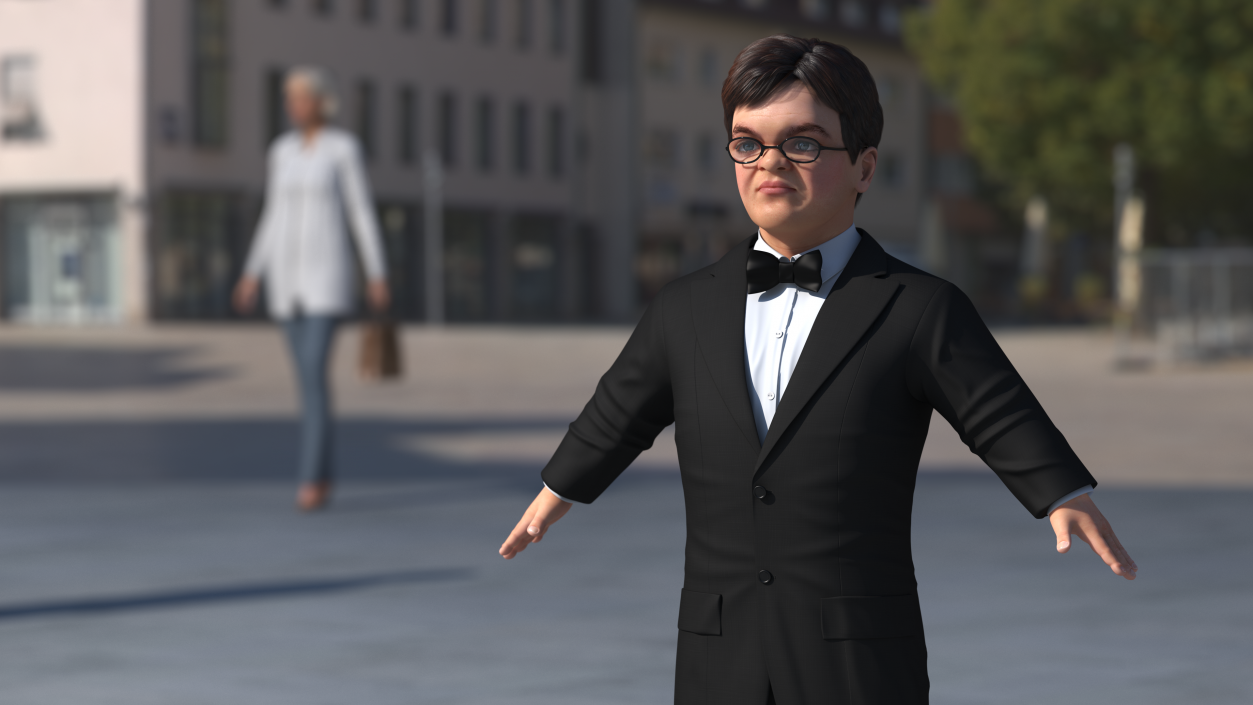 Character Dwarf Man Wearing Formal Suit Rigged for Cinema 4D 3 3D