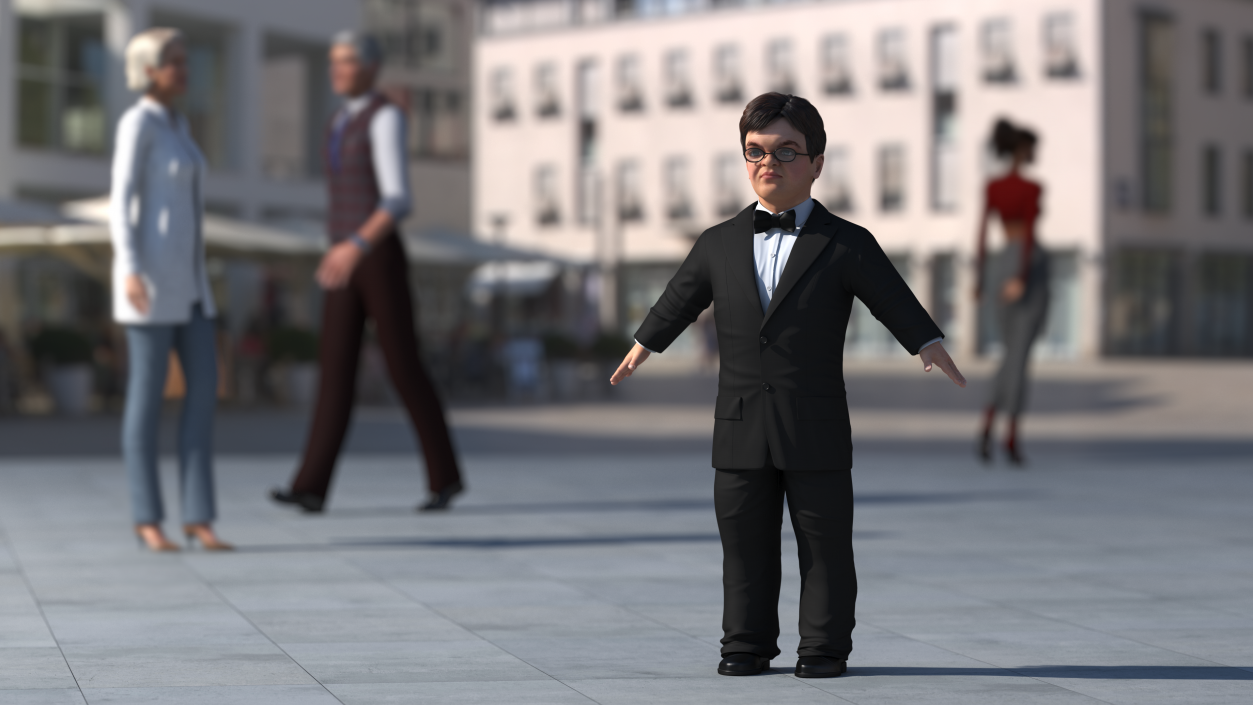 Character Dwarf Man Wearing Formal Suit Rigged for Cinema 4D 3 3D