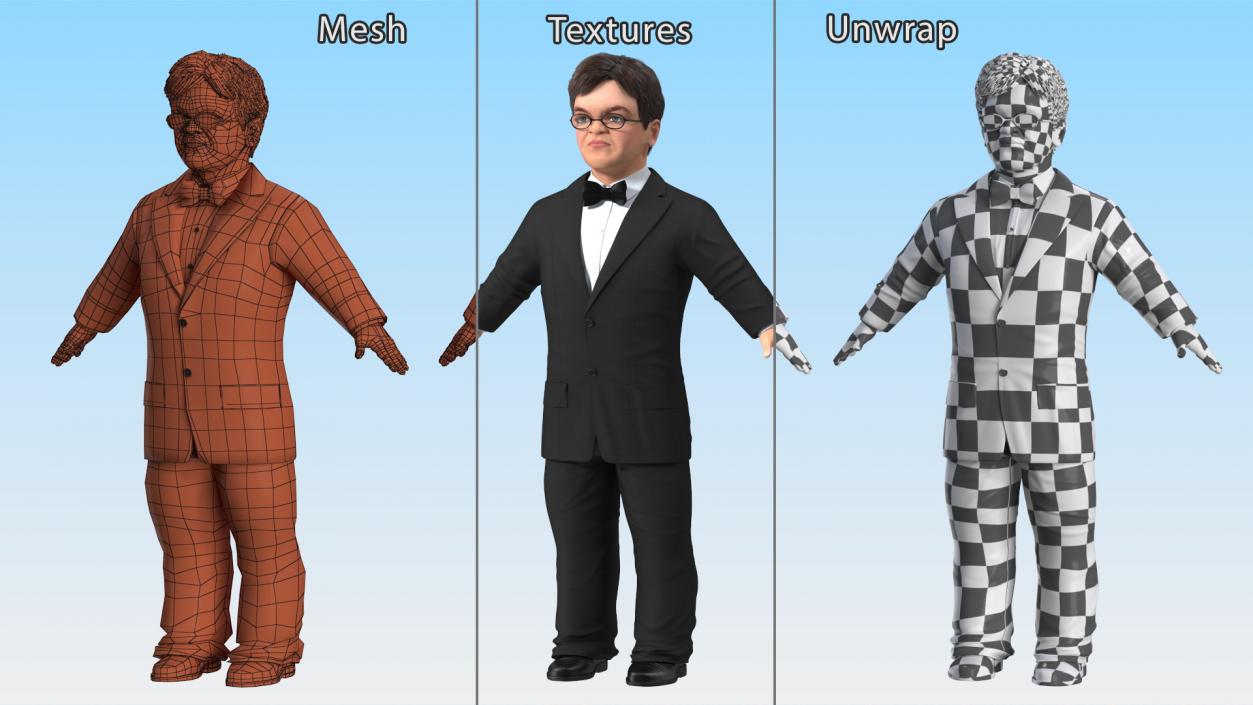 Character Dwarf Man Wearing Formal Suit Rigged for Cinema 4D 3 3D