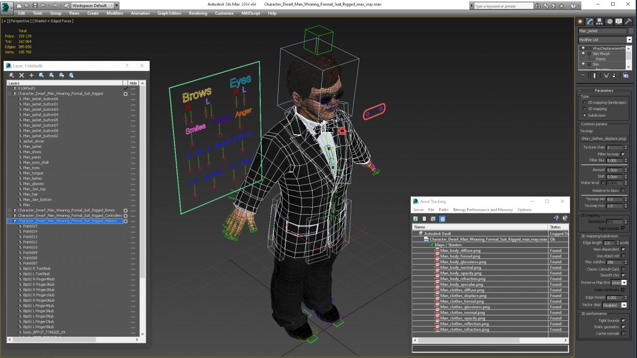 Character Dwarf Man Wearing Formal Suit Rigged for Cinema 4D 3 3D