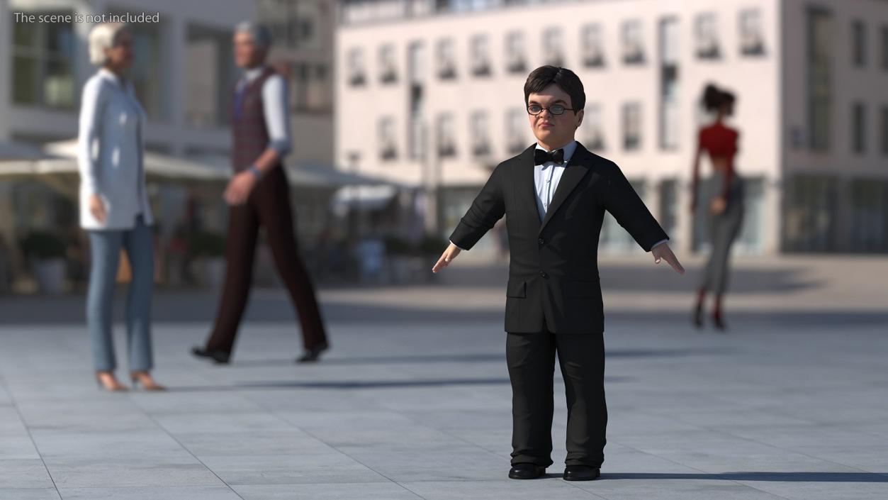 Character Dwarf Man Wearing Formal Suit Rigged for Cinema 4D 3 3D