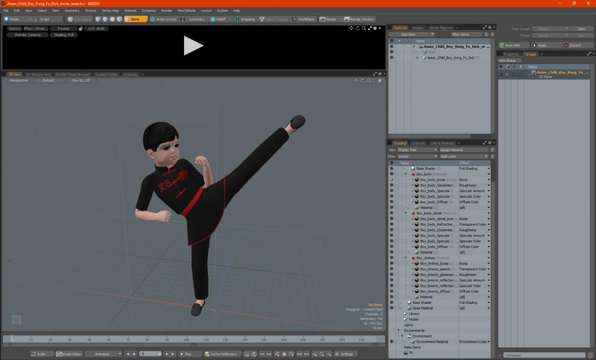 3D Asian Child Boy Kung Fu Kick model