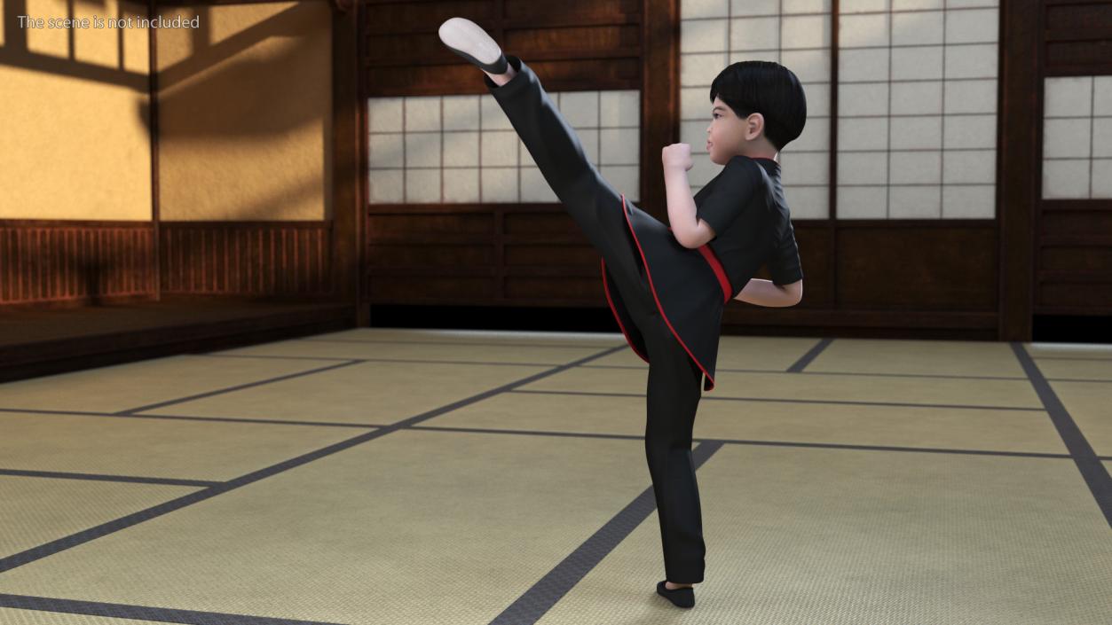 3D Asian Child Boy Kung Fu Kick model