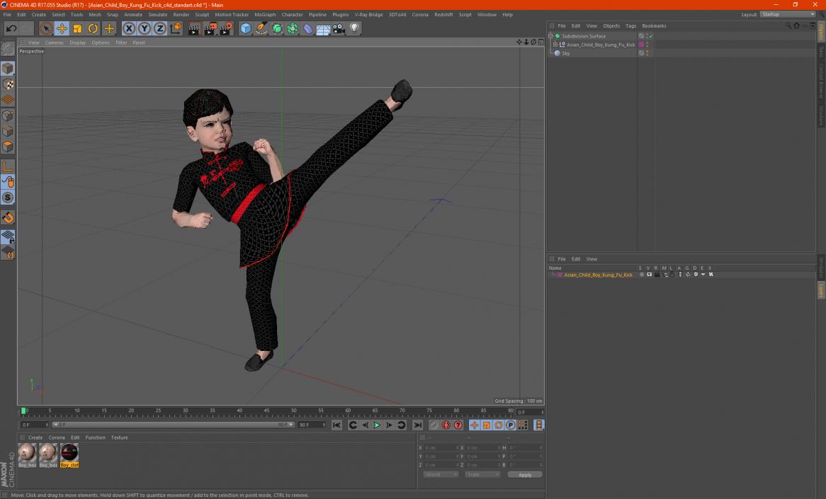 3D Asian Child Boy Kung Fu Kick model