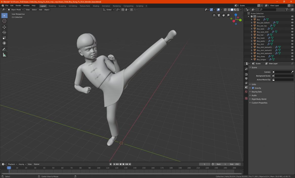 3D Asian Child Boy Kung Fu Kick model