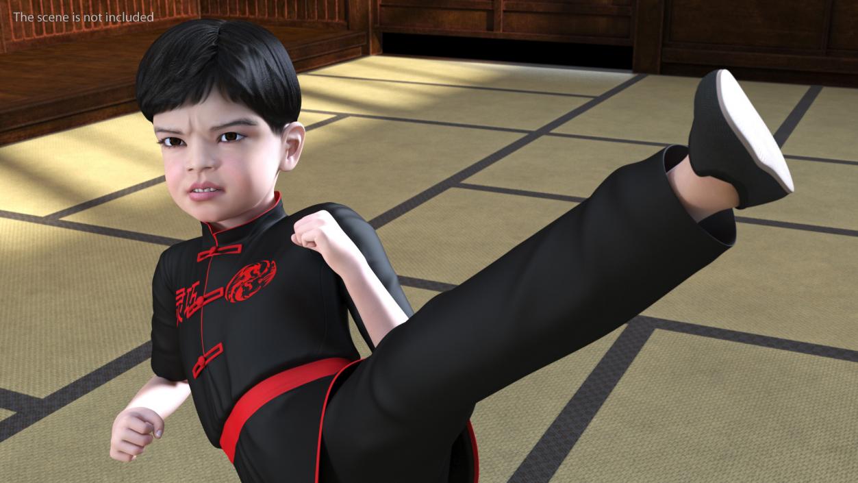 3D Asian Child Boy Kung Fu Kick model