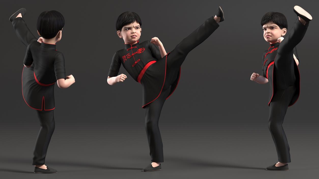 3D Asian Child Boy Kung Fu Kick model