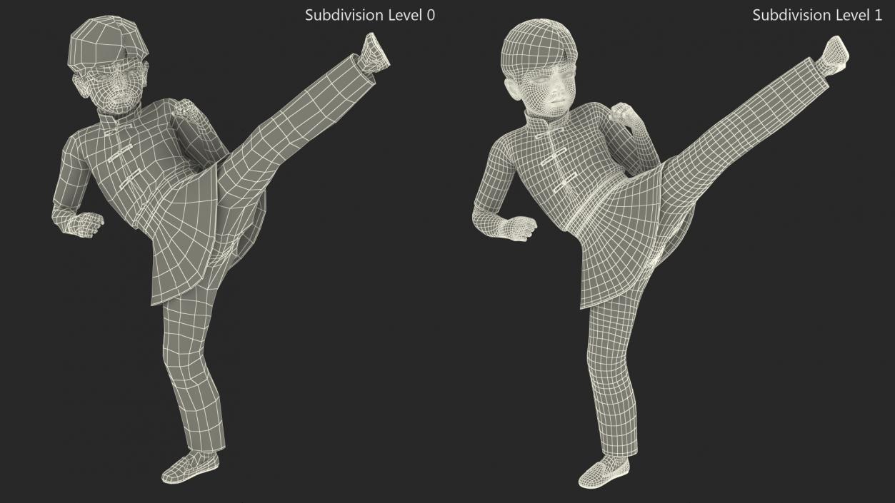 3D Asian Child Boy Kung Fu Kick model