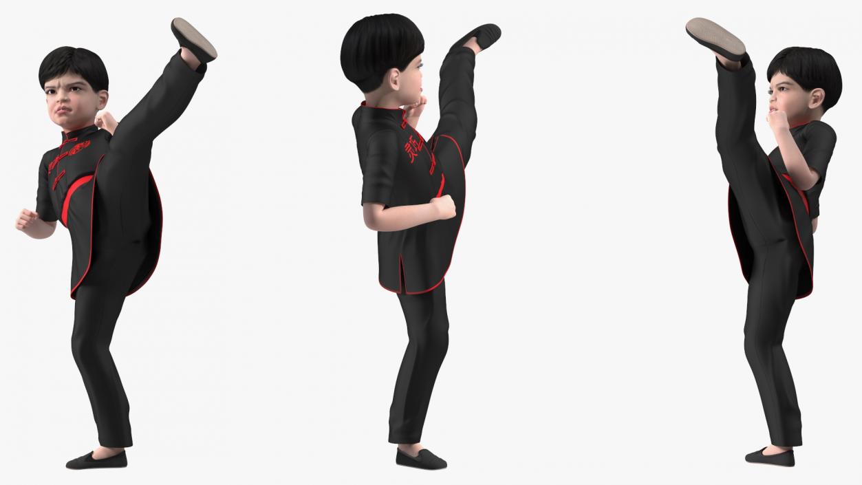 3D Asian Child Boy Kung Fu Kick model