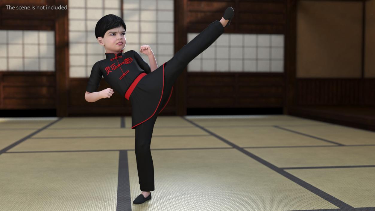 3D Asian Child Boy Kung Fu Kick model