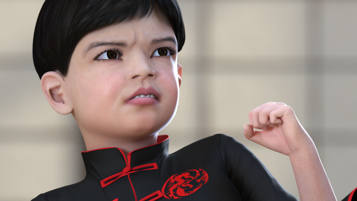 3D Asian Child Boy Kung Fu Kick model