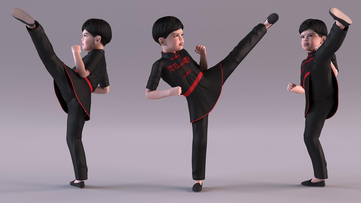 3D Asian Child Boy Kung Fu Kick model