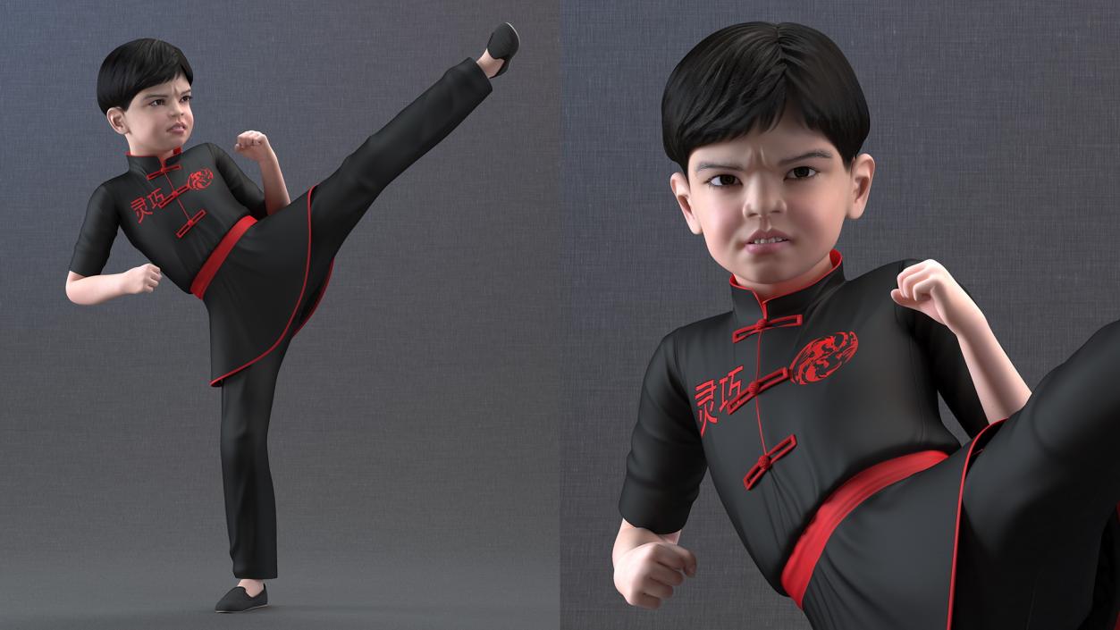 3D Asian Child Boy Kung Fu Kick model