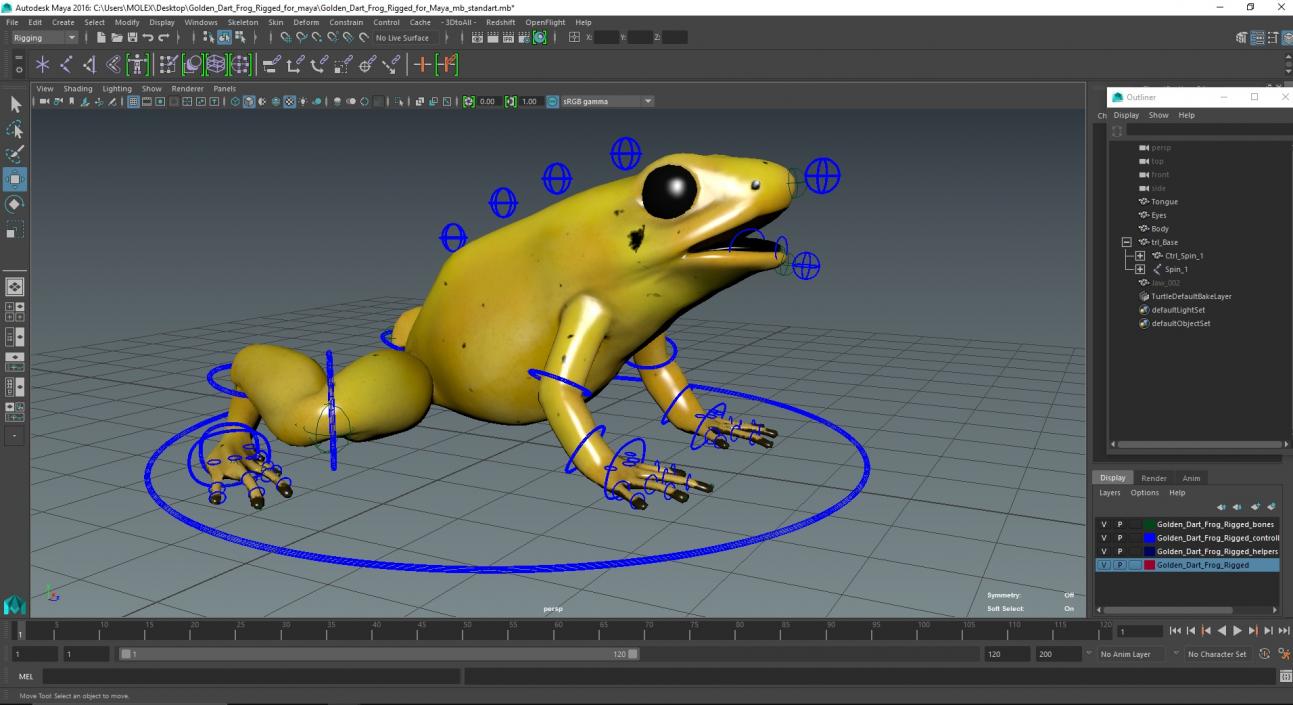 Golden Dart Frog Rigged for Maya 3D