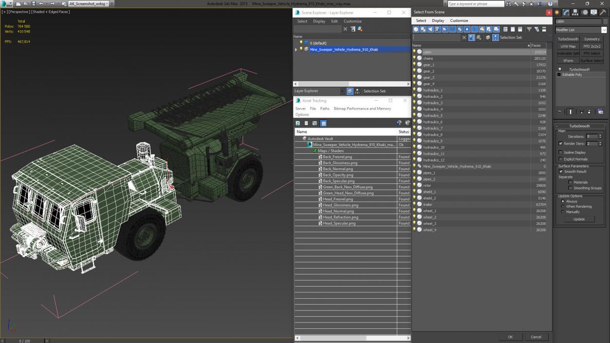 3D Mine Sweeper Vehicle Hydrema 910 Khaki model