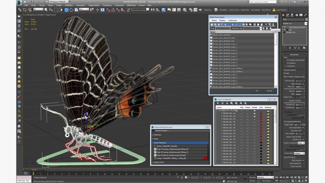 3D model Animated Flight Bhutan Glory Butterfly Rigged