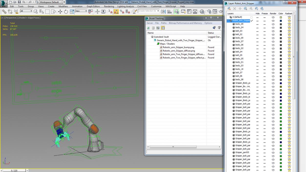 3D Robot Hand with Two Finger Gripper Rigged