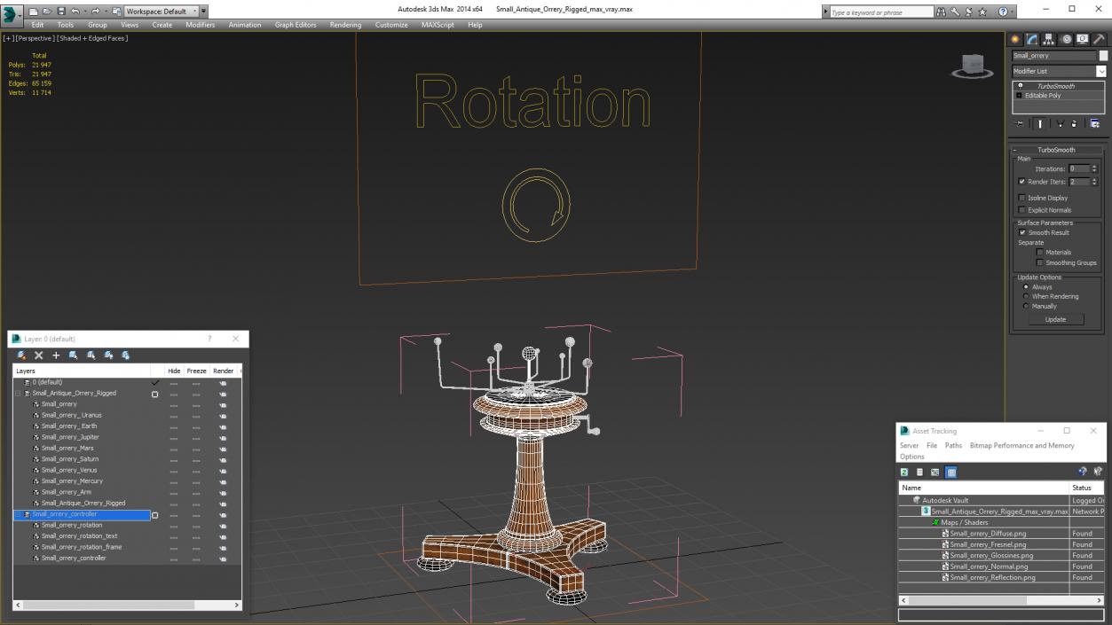 Small Antique Orrery Rigged 3D