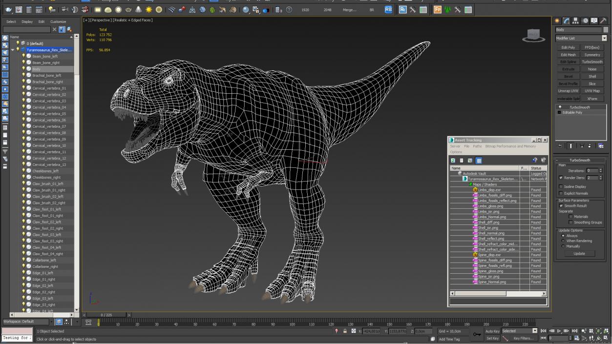 3D Tyrannosaurus Rex Skeleton Fossil with Skin model