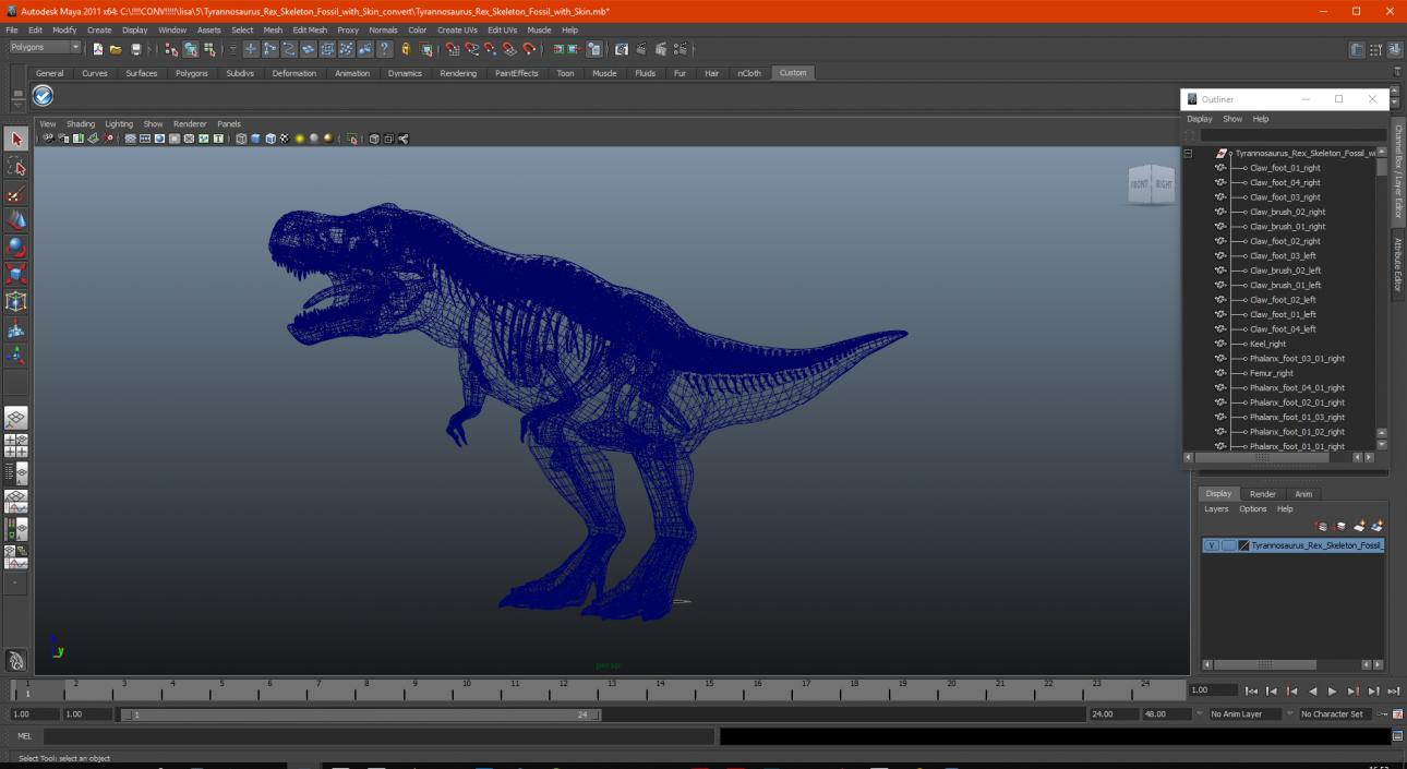 3D Tyrannosaurus Rex Skeleton Fossil with Skin model