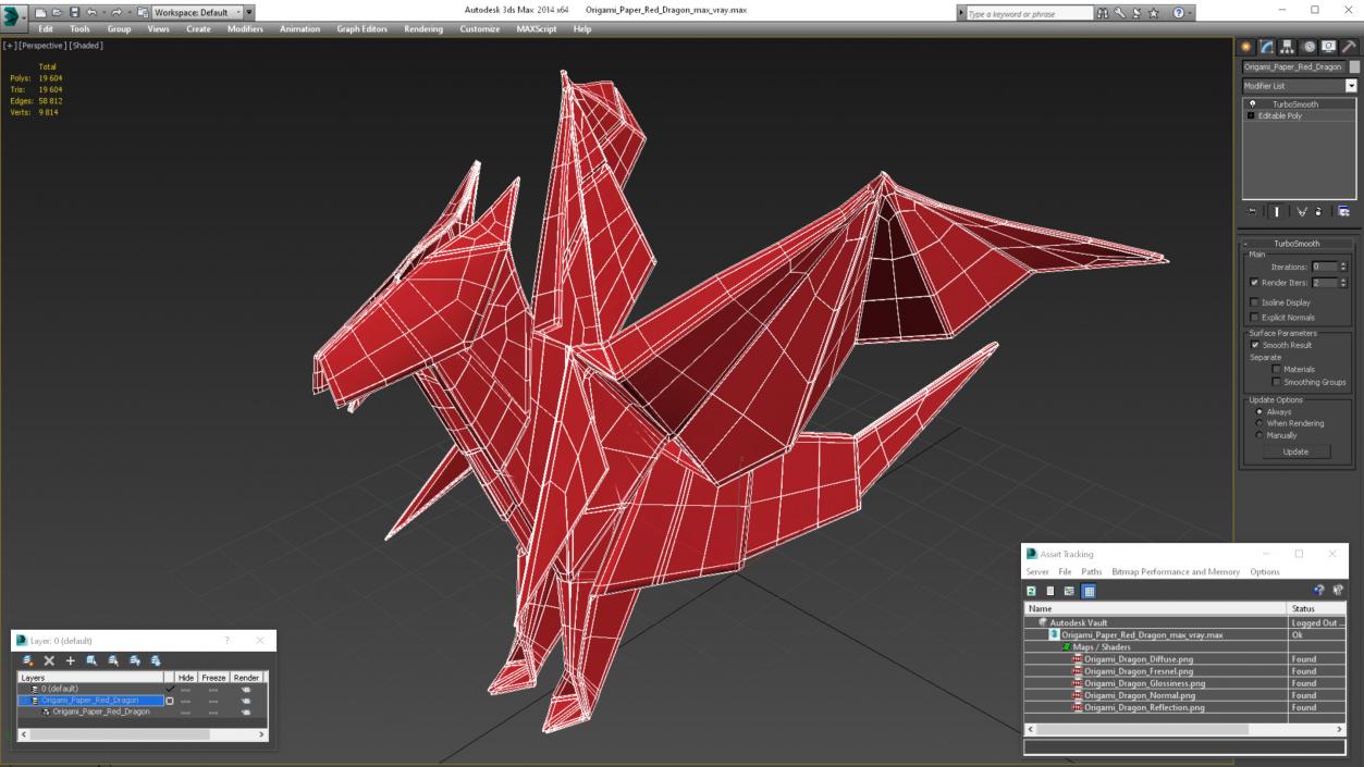 Origami Paper Red Dragon 3D model