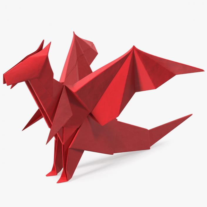 Origami Paper Red Dragon 3D model