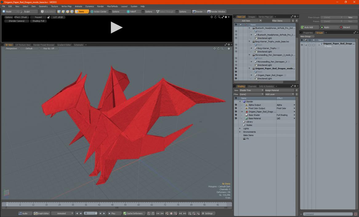 Origami Paper Red Dragon 3D model