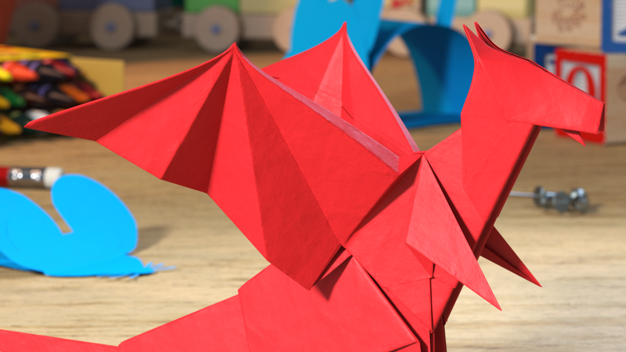 Origami Paper Red Dragon 3D model