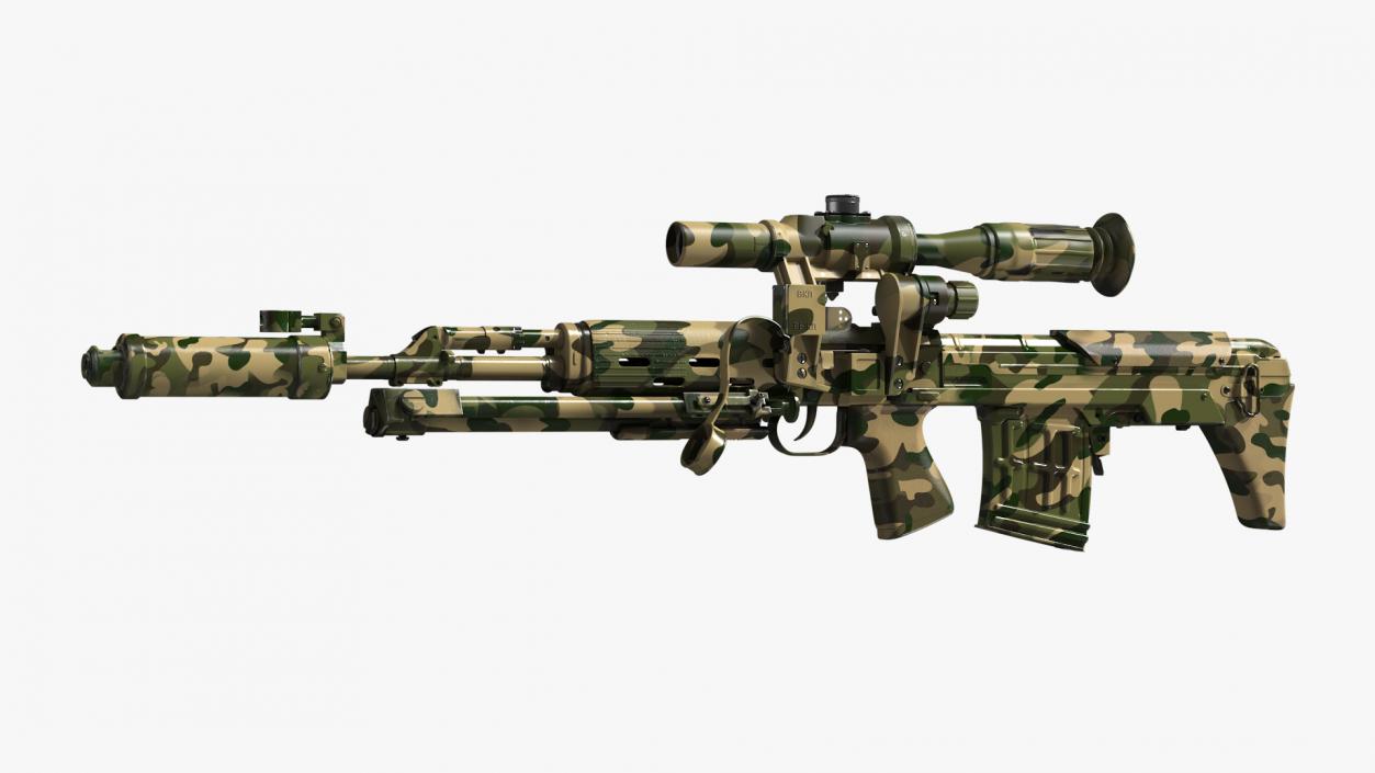 Camouflage Sniper Rifle Dragunov SVU with Scope 3D