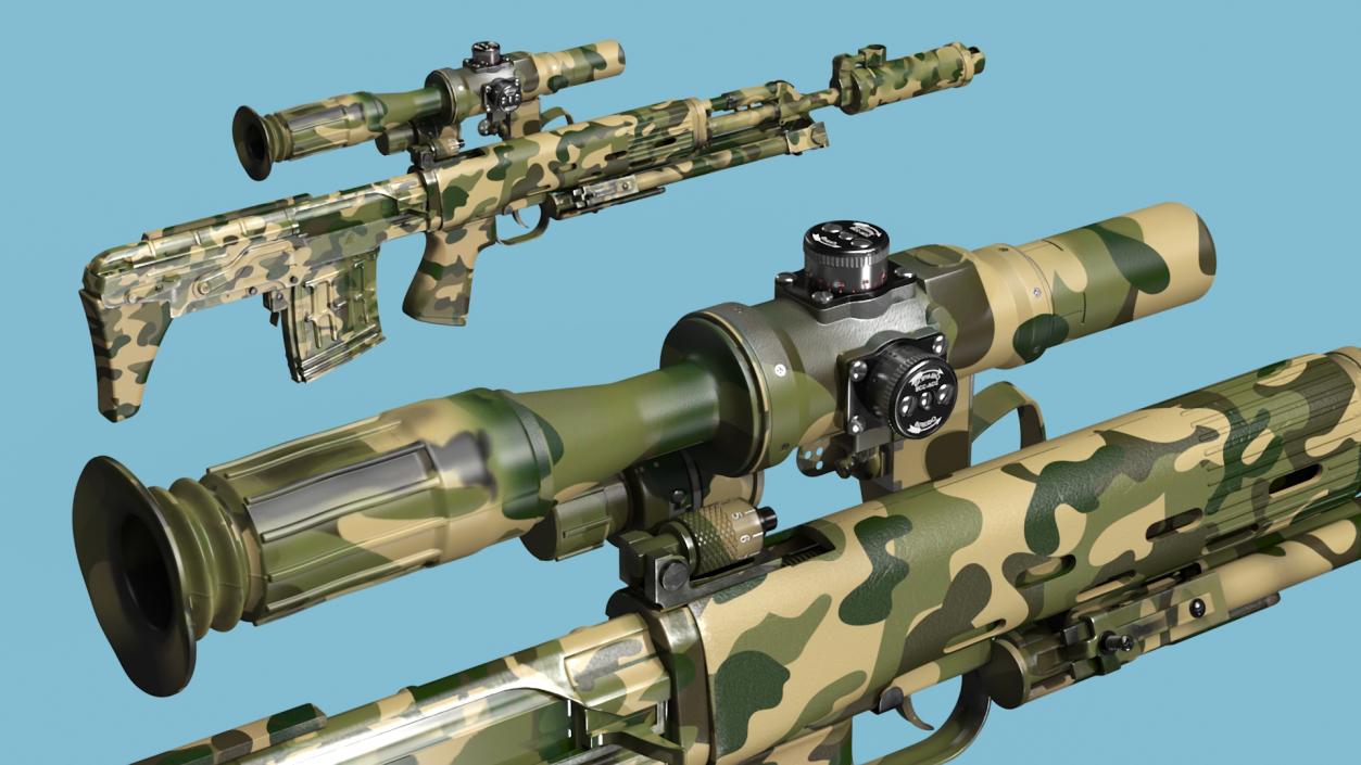 Camouflage Sniper Rifle Dragunov SVU with Scope 3D