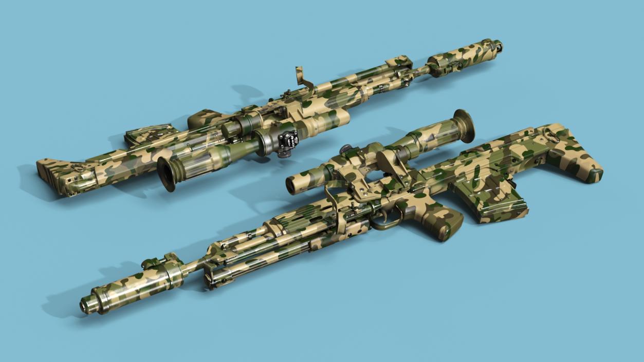 Camouflage Sniper Rifle Dragunov SVU with Scope 3D