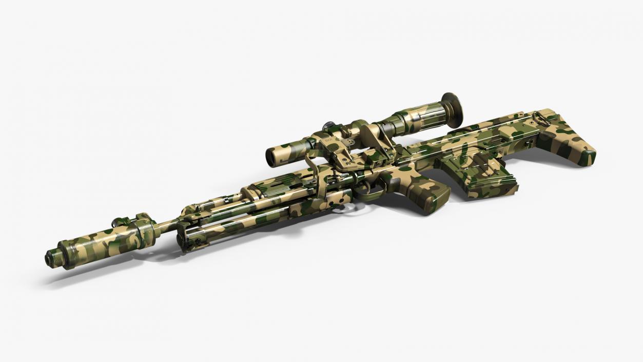 Camouflage Sniper Rifle Dragunov SVU with Scope 3D