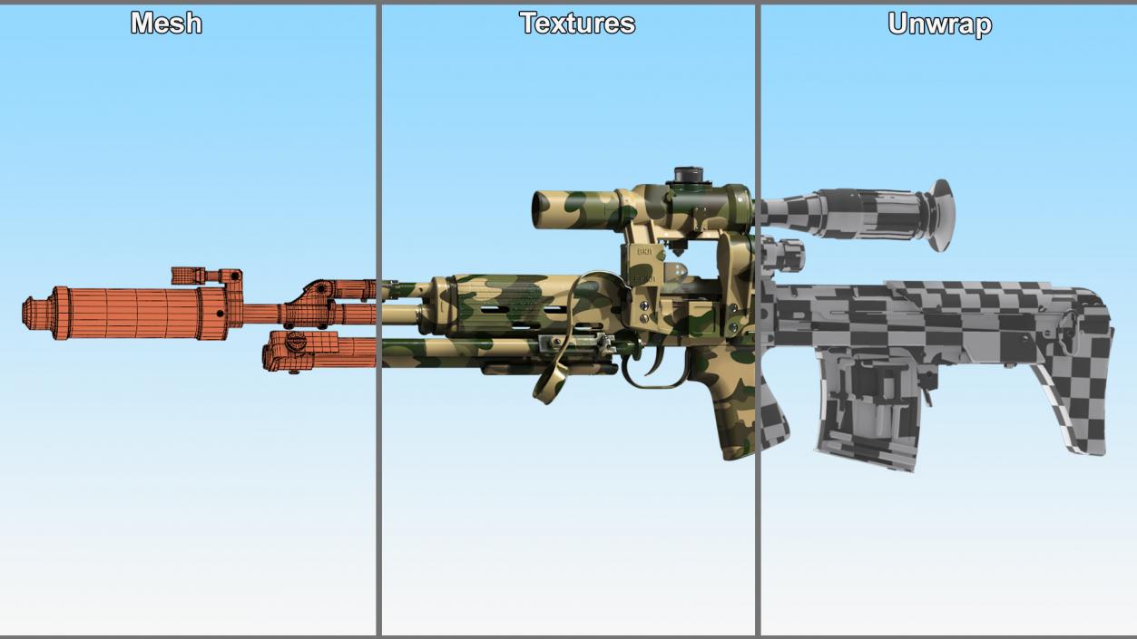 Camouflage Sniper Rifle Dragunov SVU with Scope 3D