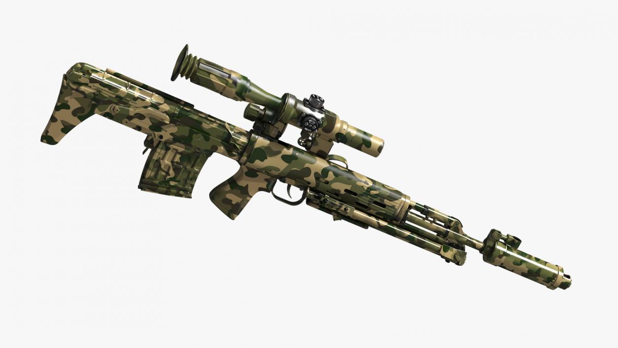 Camouflage Sniper Rifle Dragunov SVU with Scope 3D