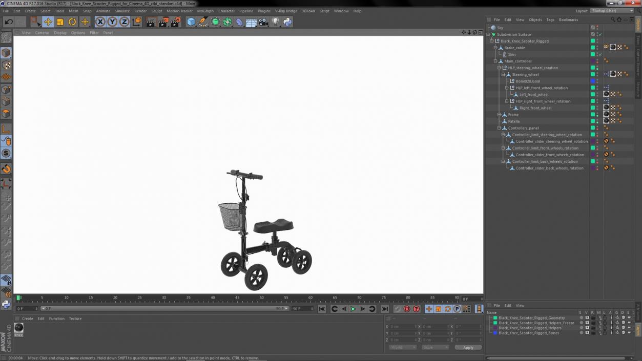 Black Knee Scooter Rigged for Cinema 4D 3D model