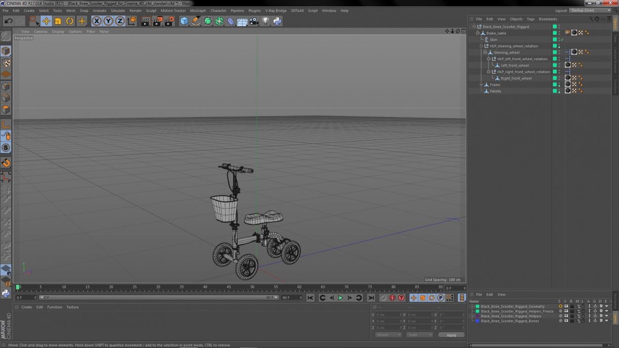 Black Knee Scooter Rigged for Cinema 4D 3D model