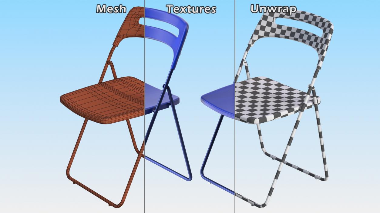 3D Plastic Folding Chair Blue