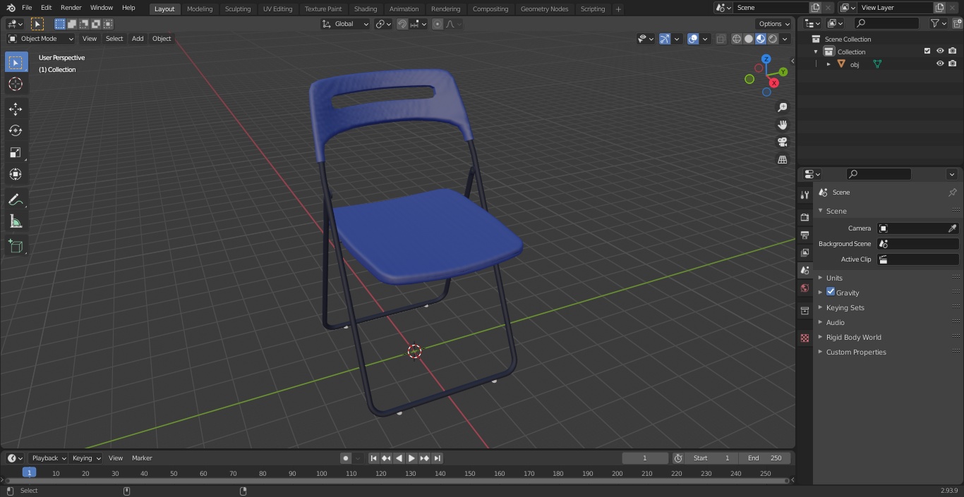 3D Plastic Folding Chair Blue