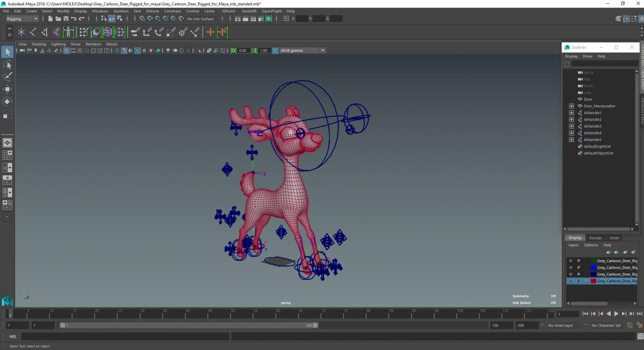 3D Grey Cartoon Deer Rigged for Maya model