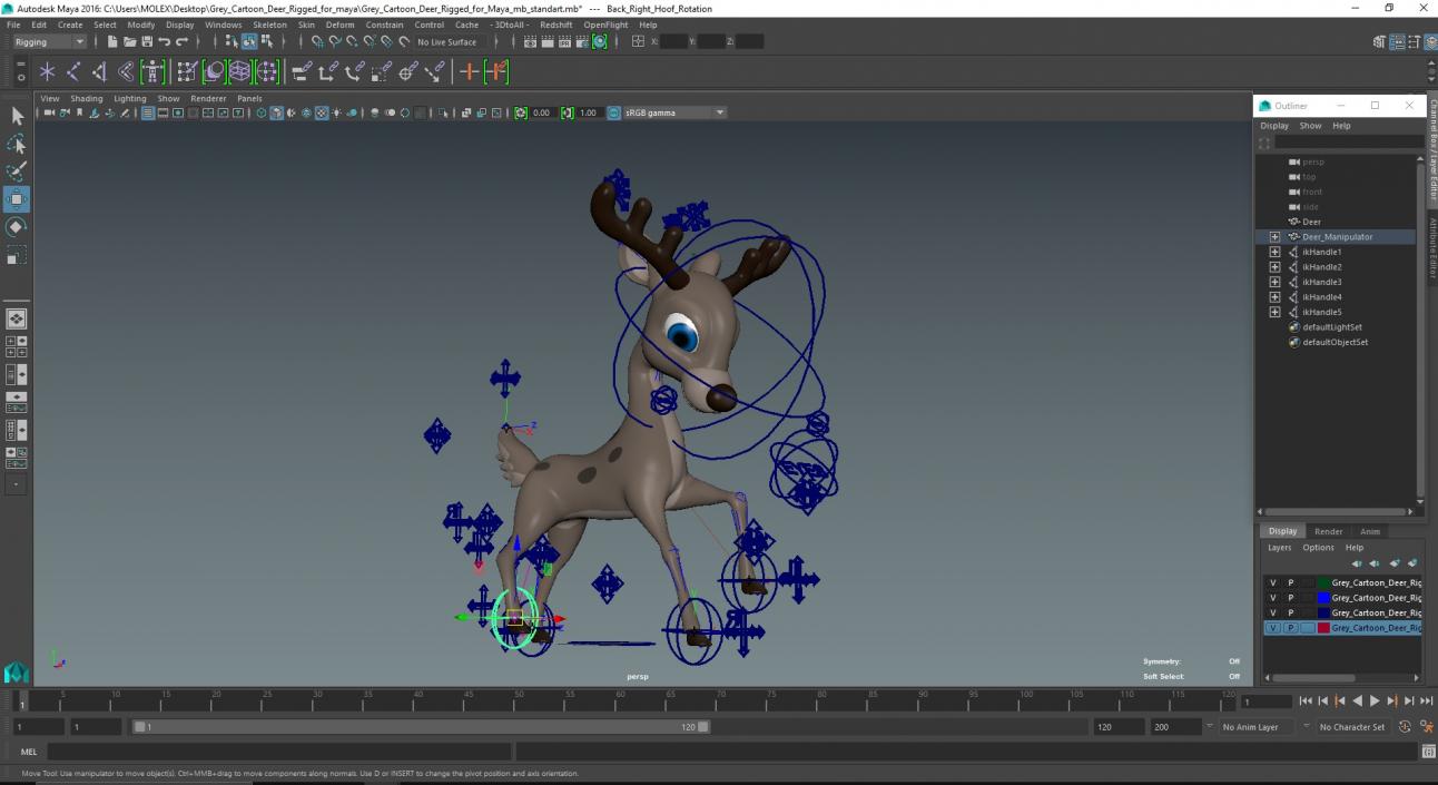 3D Grey Cartoon Deer Rigged for Maya model