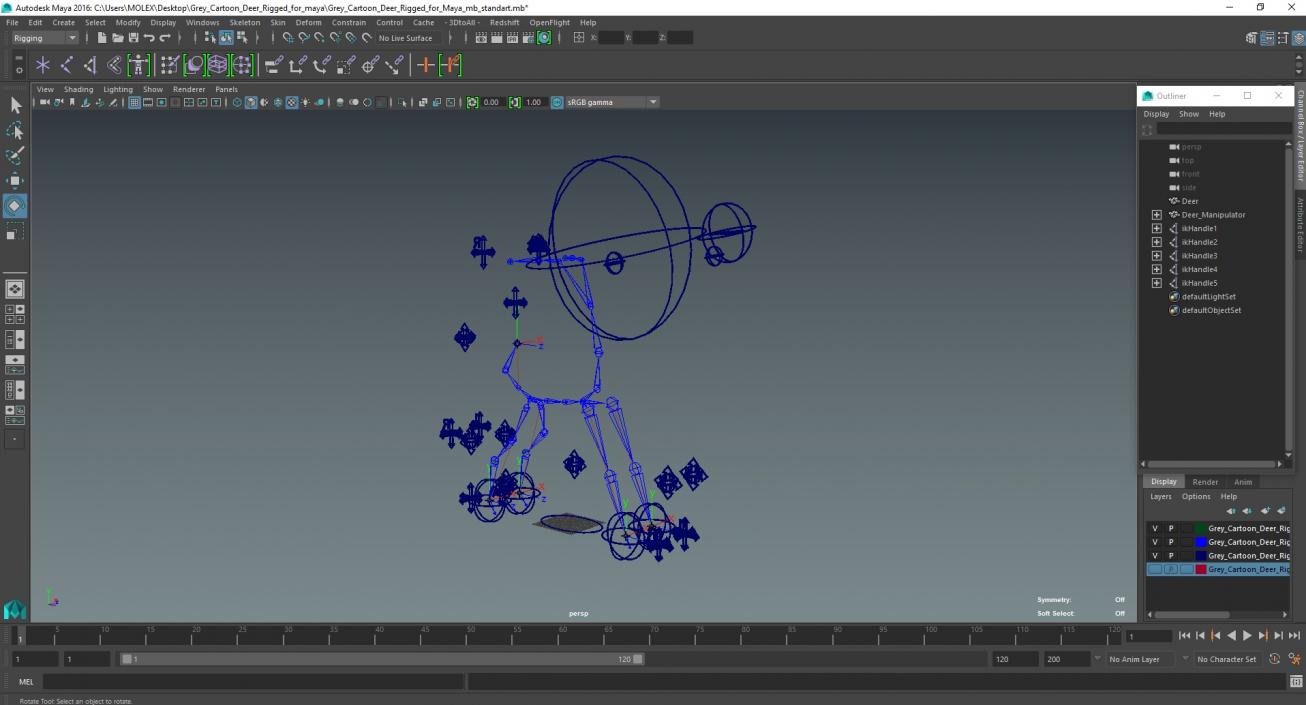 3D Grey Cartoon Deer Rigged for Maya model