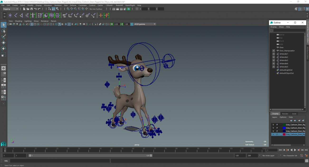 3D Grey Cartoon Deer Rigged for Maya model