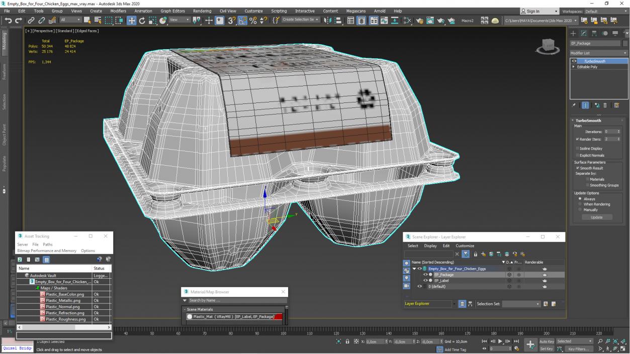 3D Empty Box for Four Chicken Eggs