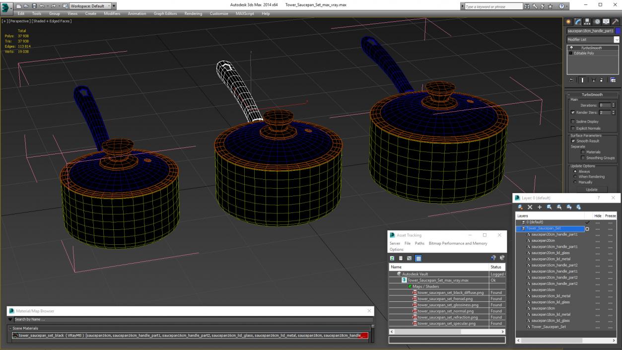 3D Tower Saucepan Set model