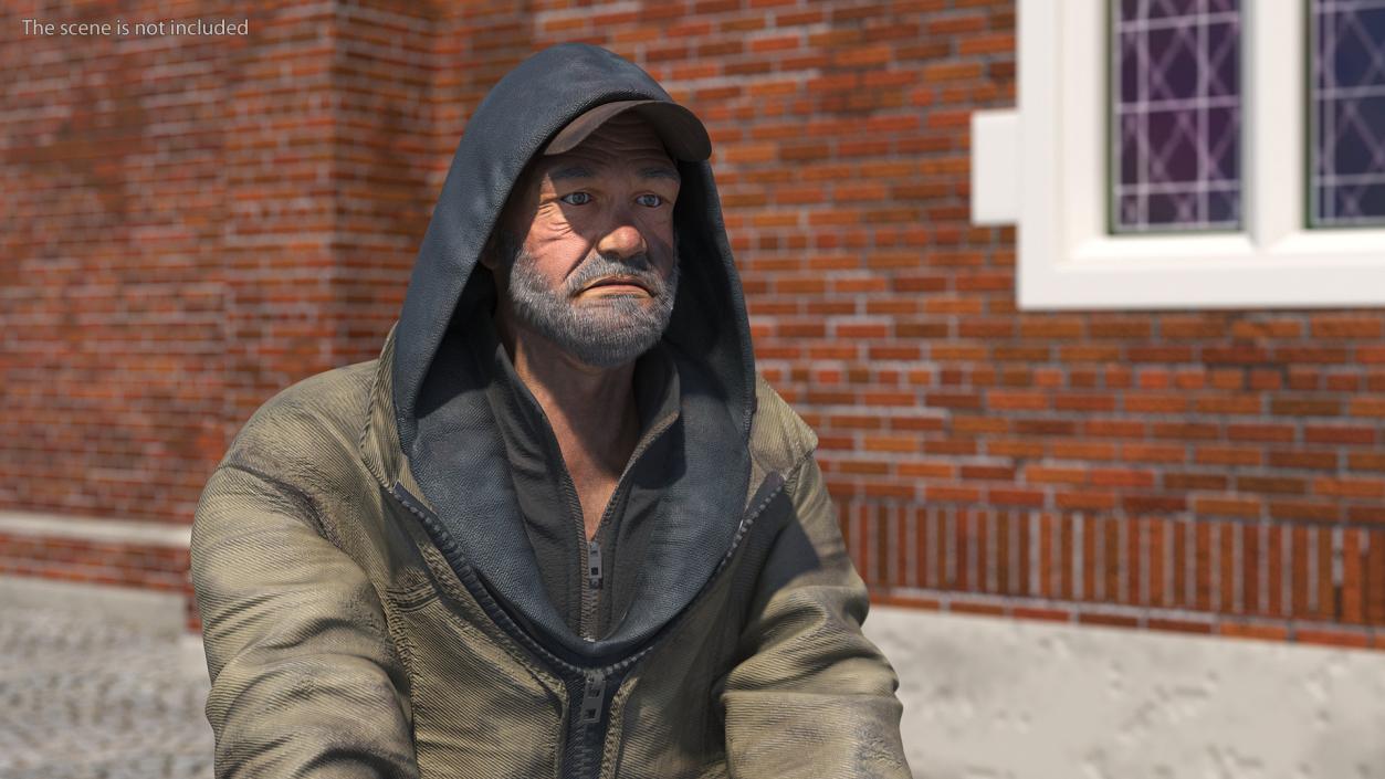 3D Homeless Man with Shopping Cart