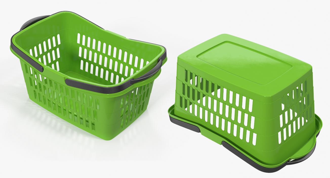 3D Shopping Plastic Basket with Folded Handles model