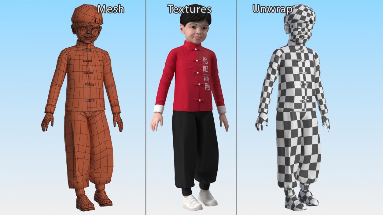 Traditional Style Chinese Man Woman and Boy Collection 3D model