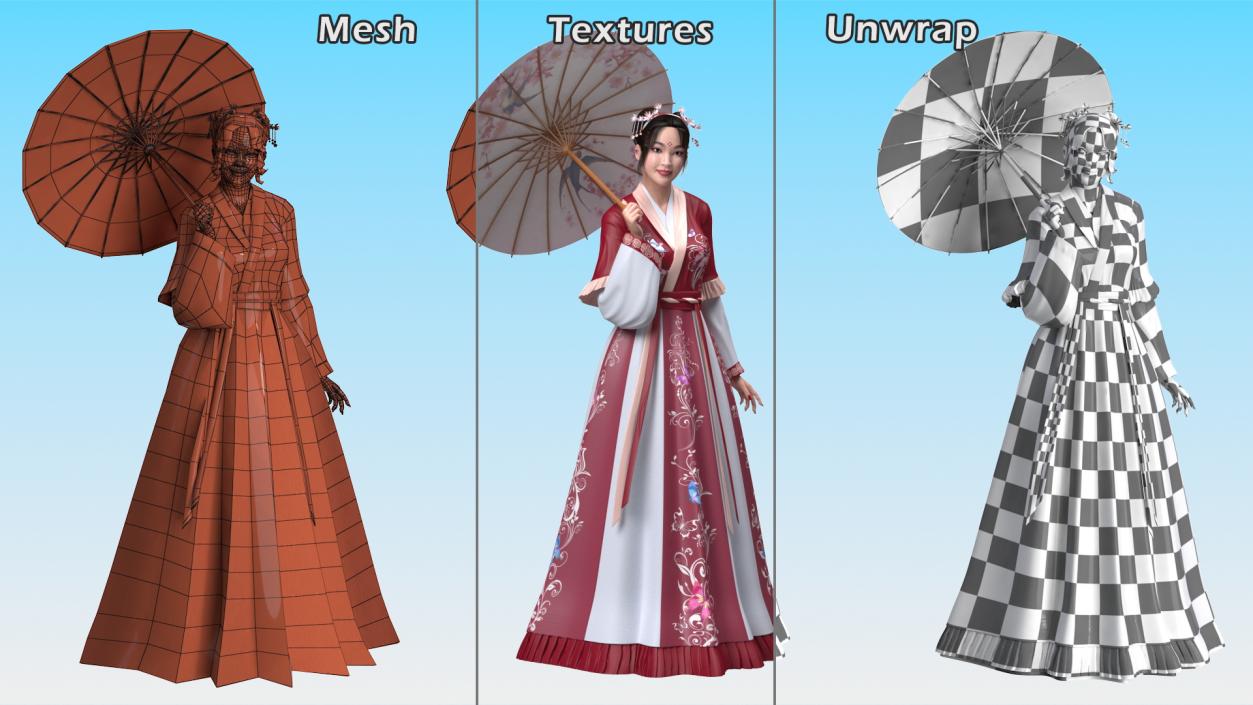 Traditional Style Chinese Man Woman and Boy Collection 3D model