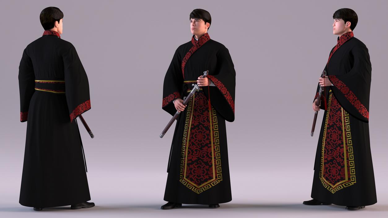 Traditional Style Chinese Man Woman and Boy Collection 3D model